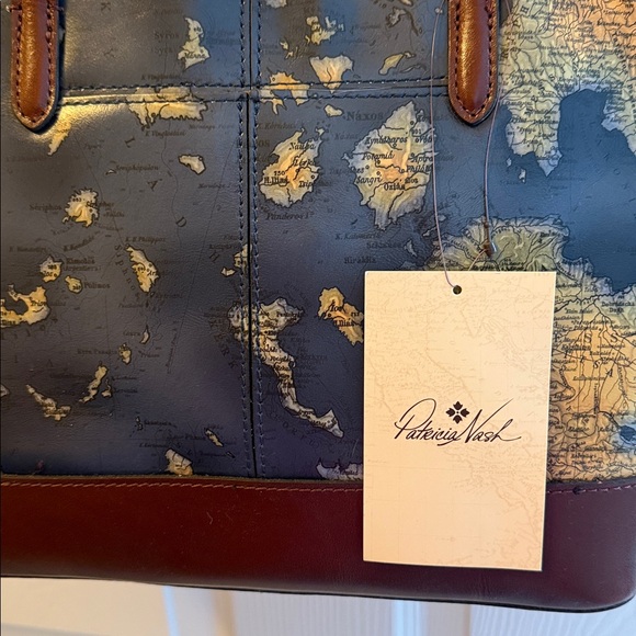 Patricia Nash Blue and Brown Map Print Tote - Picture 4 of 9
